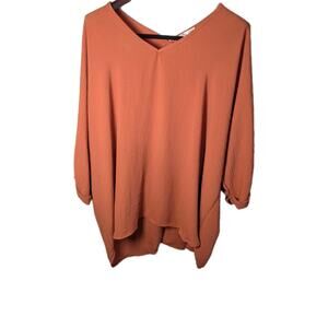 She + Sky Tunic Shirt Blouse Hi Low V-neck Women's Size 2X Relaxed Boho Casual